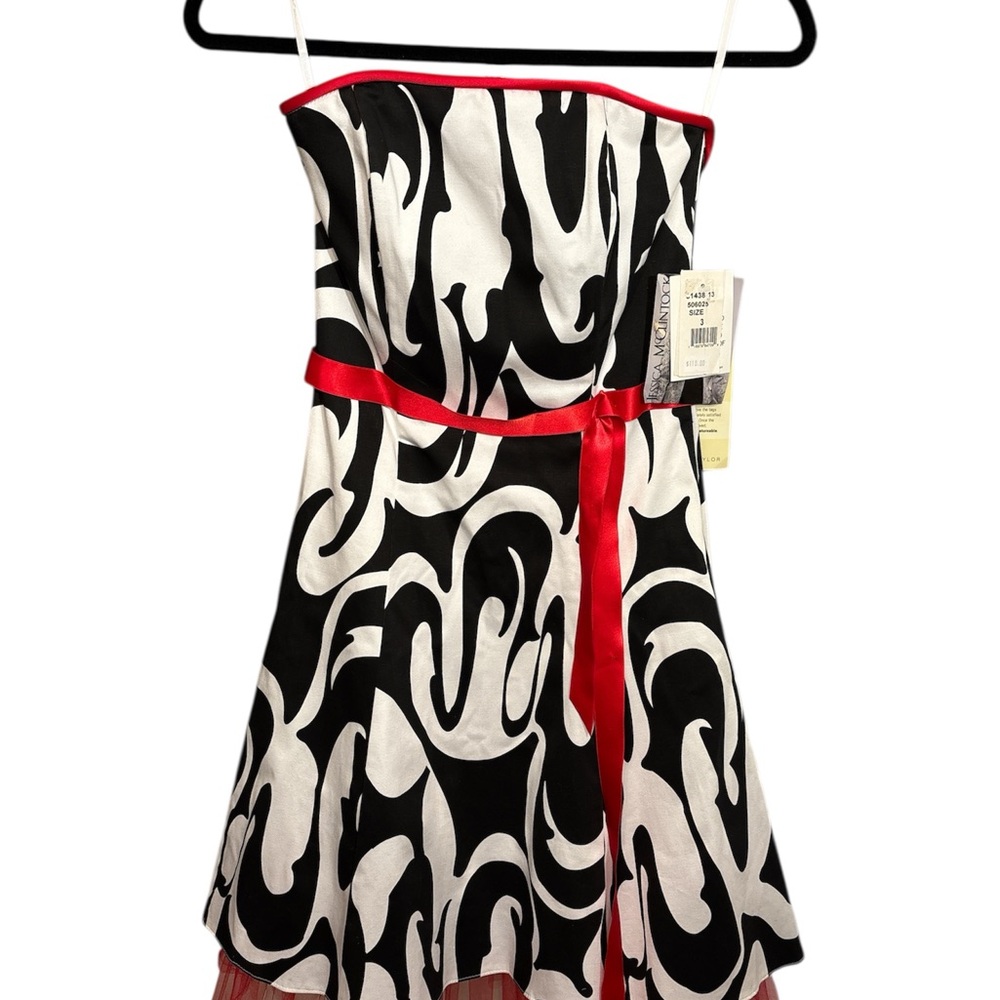 Jessica McClintock Black and White Dress with Red detail